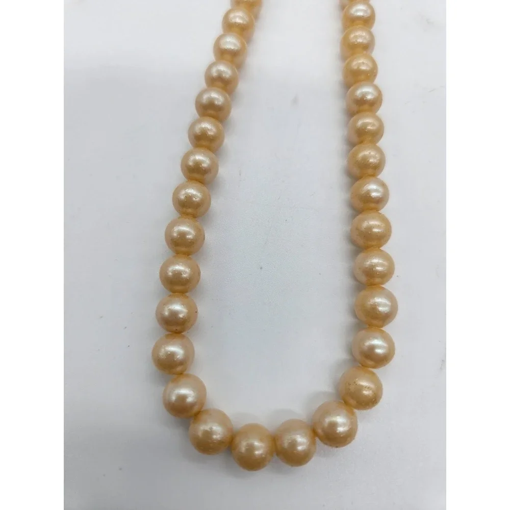 Vintage Japan Faux Pearl Necklace Champagne Single Strand Knotted Choker 15